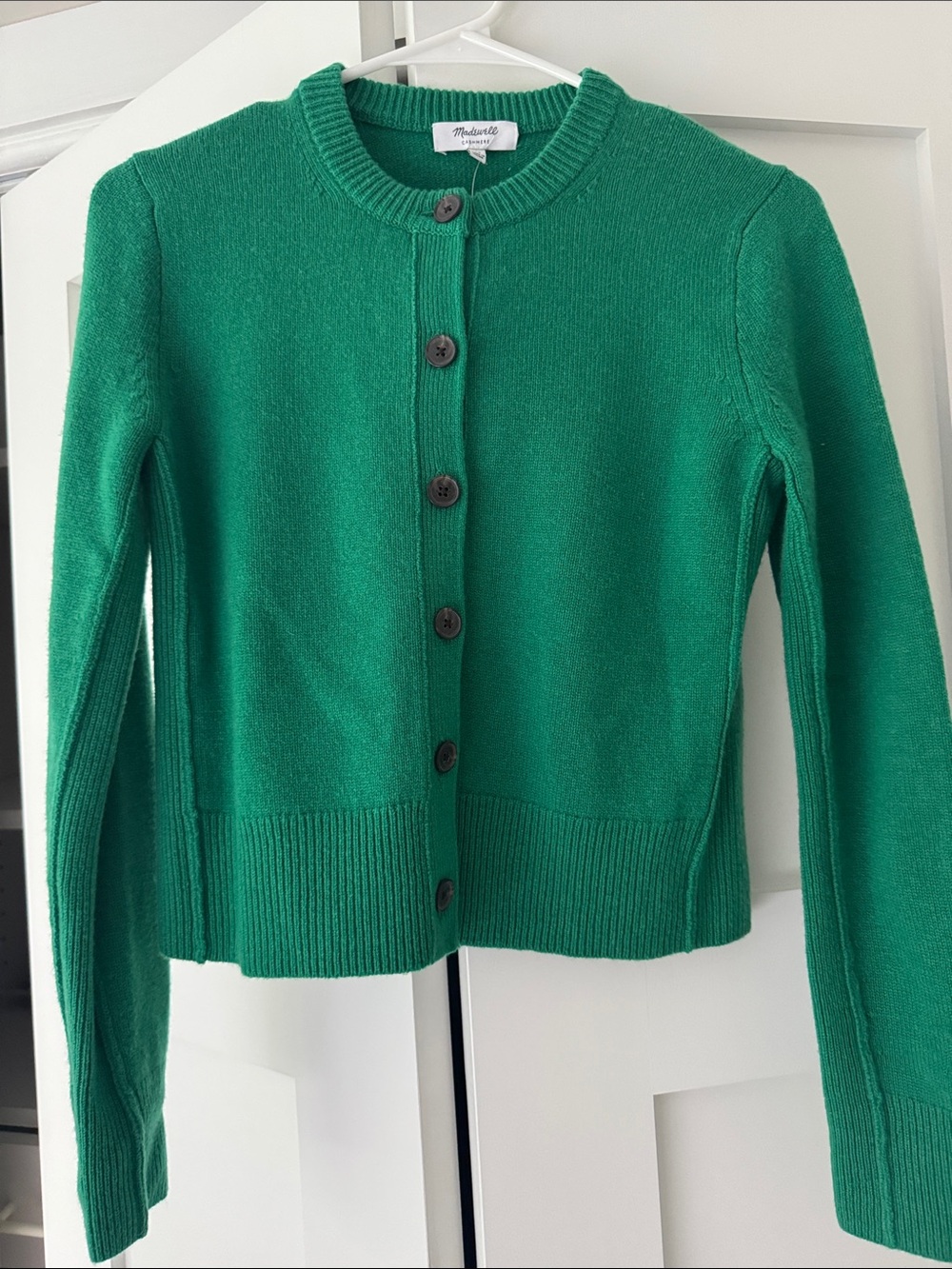 Cashmere Madewell Emerald Green Crewneck Button Cardigan